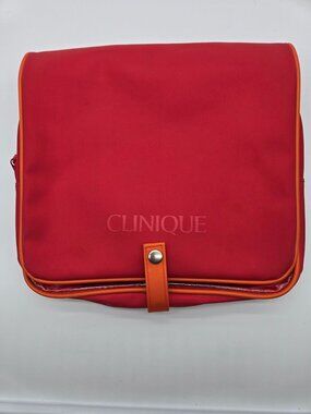 Clinique Red/Orange Travel Makeup & Toiletry Bag With Snap Closure